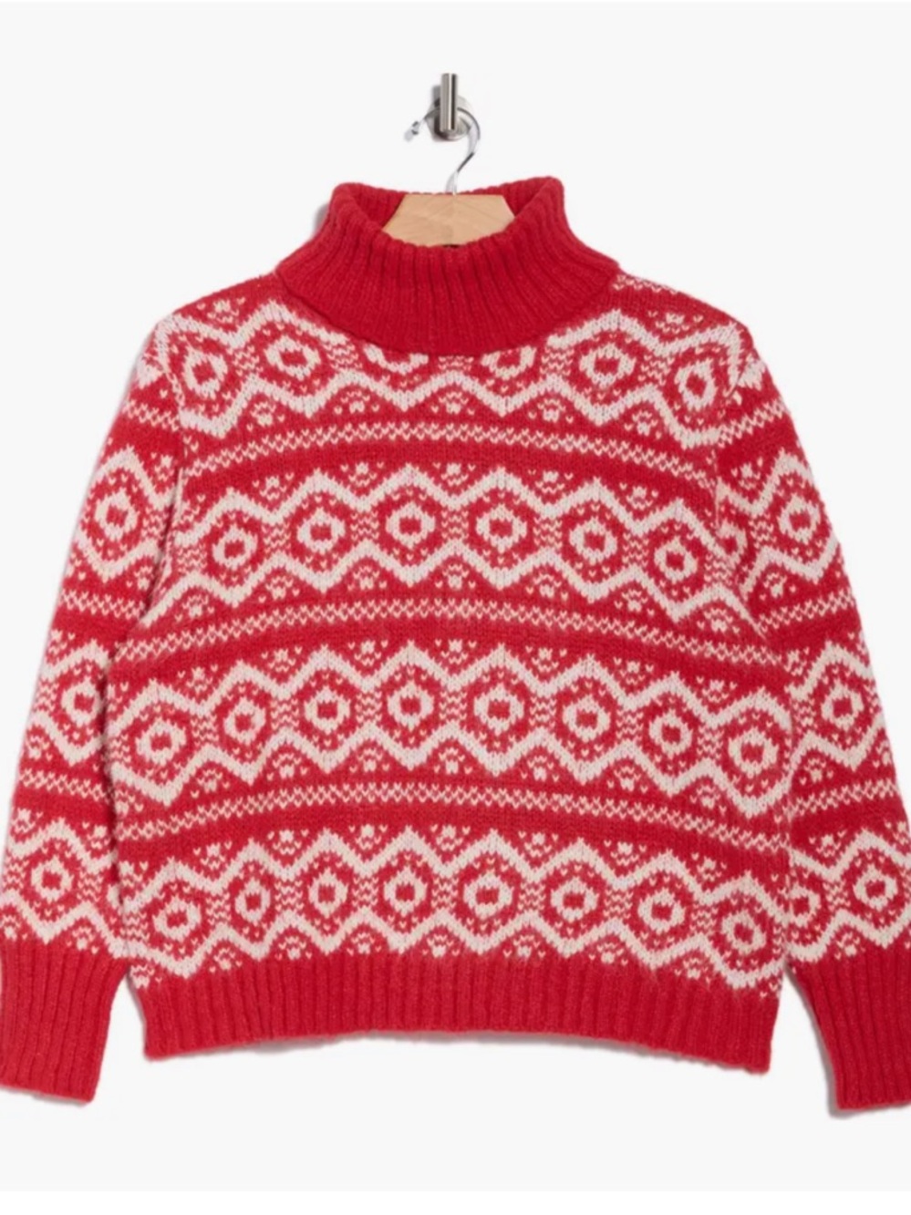 Joseph A Red and Cream Fair Isle Turtleneck Sweater